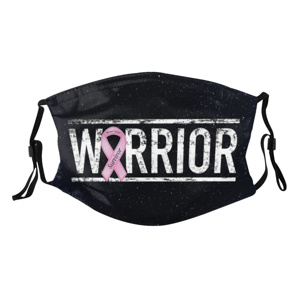 Breast Cancer Warrior Aweareness Ribbon Face Mask Washable Reusable Adults Breathable with 2 Filters Black