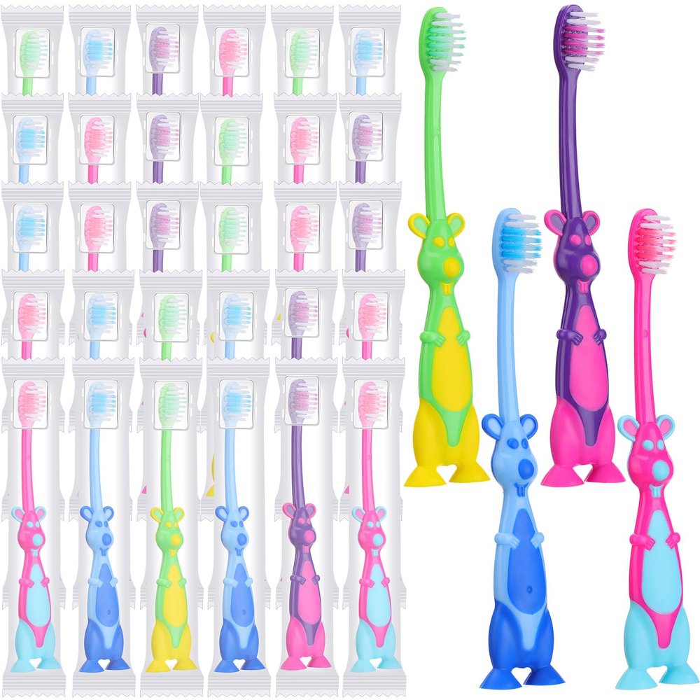 Gerrii Kids Toothbrushes Bulk Soft Lovely Little Kangaroo with Covers Suction Cup Individually Wrapped for Children Toddler Home School Camp Daycare Travel(400 Pcs)