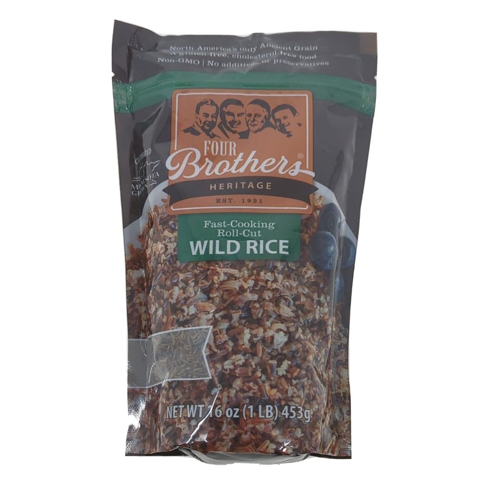 Minnesota Grown Wild Rice by Four Brothers 1lb Fast-Cooking Roll-Cut Premium Gluten-Free Cholesterol-Free 1 Pound Traditionally Bat-Roasted Package Rice