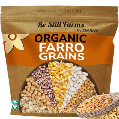 Be Still Farms Farro Grain Organic (4.8 lb) - Whole Emmer Wheat Berries Bulk - Ancient Grains Ideal for Soup, Salad, Flour - High in Protein & Fiber | USA Grown | USDA Certified | Vegan | Non-GMO