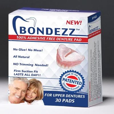 Bondezz Adhesive Free Denture Pads | Upper Denture | 30 Pack | Secure & Comfortable Fit | No Glue/No Mess | All Day Suction | Denture Glue Alternative | Safe, Natural & Non-Toxic