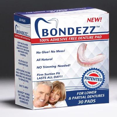 Bondezz Adhesive Free Denture Pads | Lower Denture | 30 Pack | Secure & Comfortable Fit | No Glue/No Mess | All Day Suction | Denture Glue Alternative | Safe, Natural & Non-Toxic