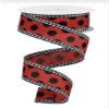 10 Yards 1.5in Wired Red with Black Polka Dots Faux Burlap Gingham Edge Ribbon view 1