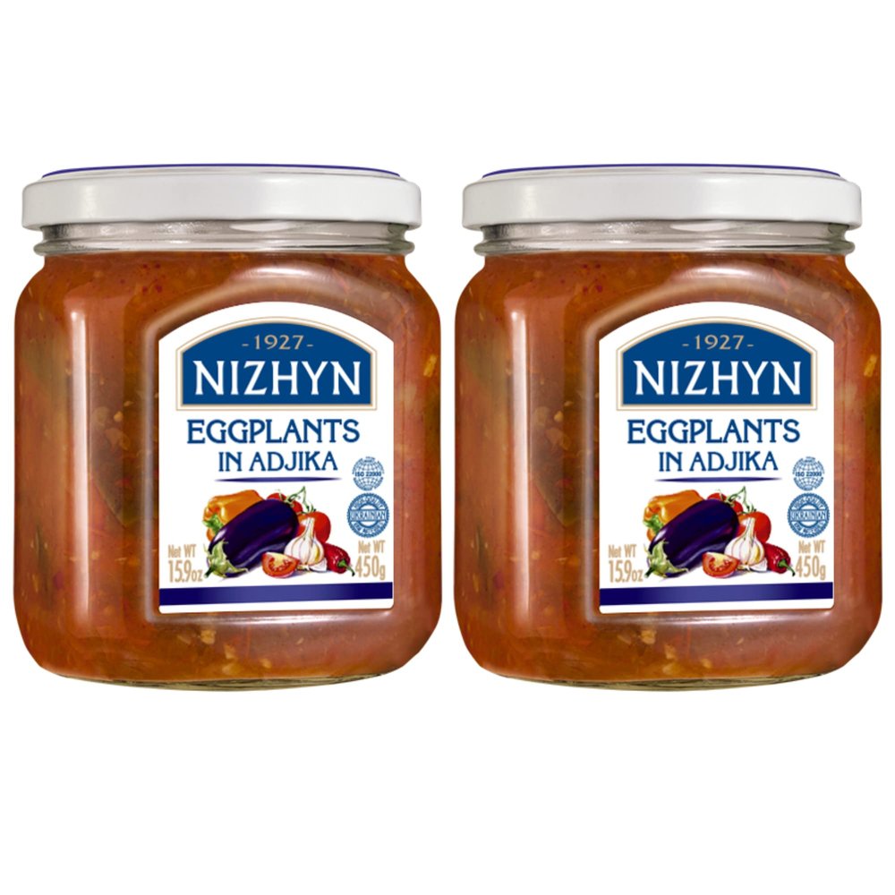 Nezhin Eggplant in Adjika, Made from Fresh Ingredients, No Added Preservatives, 15.9 oz/450g, Pack of 2
