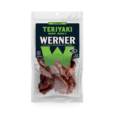 Werner Beef Jerky All Natural Meat Snack Half Pounder  High Protein Snack, Gluten-Free, No Artificial Ingredients, No Added MSG (8 Ounce) (Teriyaki)