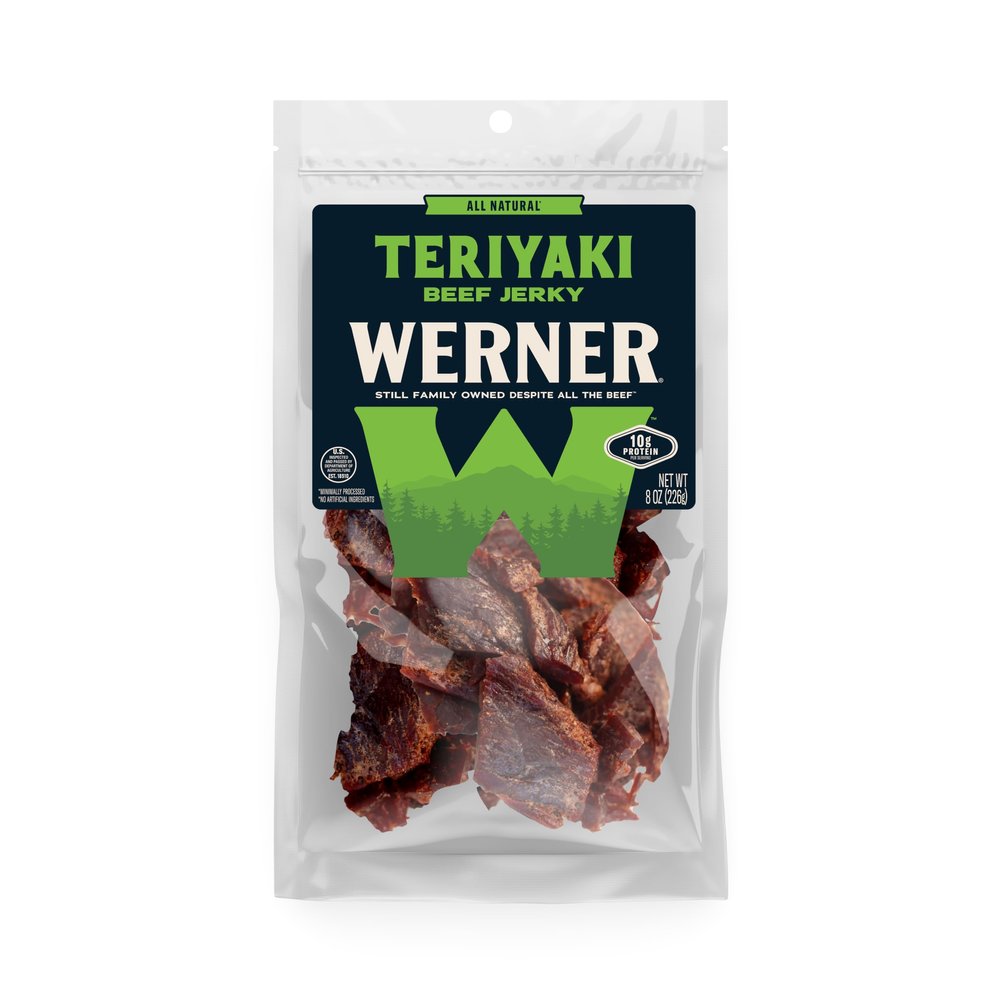 Werner Beef Jerky All Natural Meat Snack Half Pounder  High Protein Snack, Gluten-Free, No Artificial Ingredients, No Added MSG (8 Ounce) (Teriyaki)