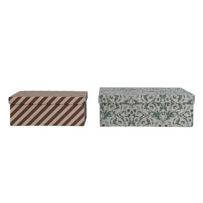 Creative Co-Op 12' L x 8-1/2'W x 4' H & 10' L x 8-1/2'W x 4' H Printed Recycled Paper Gift Boxes, Multi Color, Set of 2