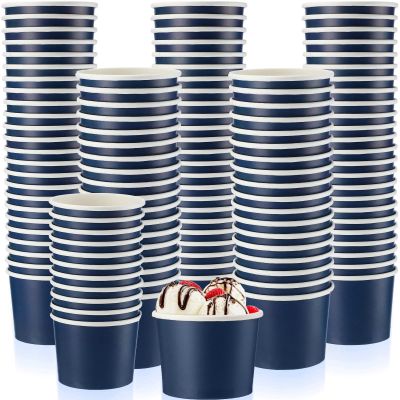 Didaey 100 Pcs Paper Ice Cream Bowls Disposable Dessert Cups Yogurt Sundae Containers Disposable Yogurt Dessert Bowls for Food, Party Supply, Soup, Ice Cream, Blue(8 oz)