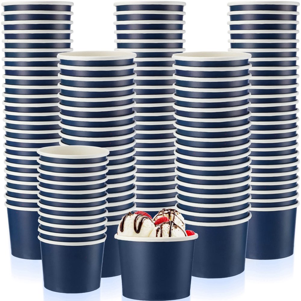 Didaey 100 Pcs Paper Ice Cream Bowls Disposable Dessert Cups Yogurt Sundae Containers Disposable Yogurt Dessert Bowls for Food, Party Supply, Soup, Ice Cream, Blue(8 oz)