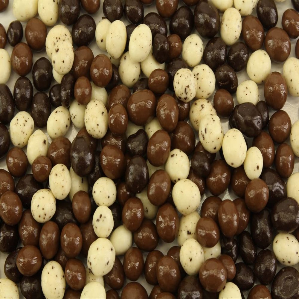 Planet Sweets Tri-Colored Dark Milk and White Chocolate Covered Roasted Espresso Coffee Beans 8 Ounce