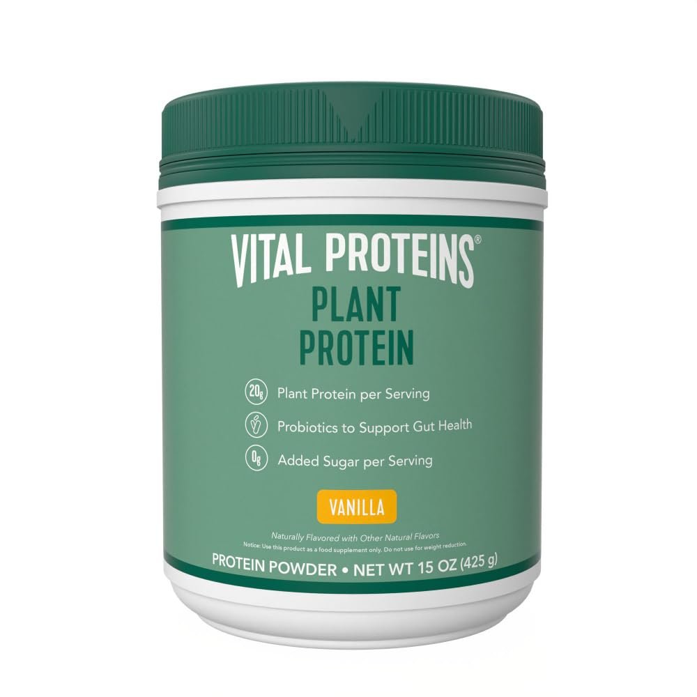 Vital Proteins Protein Powder 20g Plant Based Protein with Chickpea 1B CFU Probiotic for Gut Health, No Added Sugar Vanilla, 15 oz