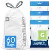 Reli. SuperFit Code G (60 Count) | Compatible with Simplehuman Code G | Dispenser Pack Custom Fit Liners | Drawstring Trash Bags | 30 Liter / 8 Gallon | White view 1