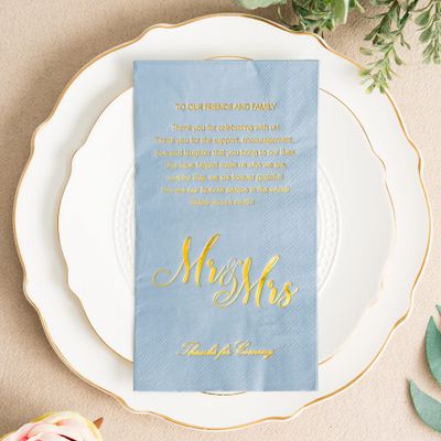 Crisky Dusty Blue Wedding Napkins Mr & Mrs Dinner Napkins Replace Thank You Card Disposable Decorative Towels for Wedding Shower Banquet Rehearsal Dinner Decorations, 100 Pcs, 3-ply, 12"x16"