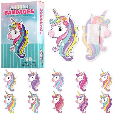 60 Pcs Unicorn Kids Bandages Gift Kawaii Cute Cartoon Unicorn Bandages for Girls 10 Style Flexible Waterproof Breathable Self Adhesive Wound Care Set for Girl Boy Princess Children Toddler