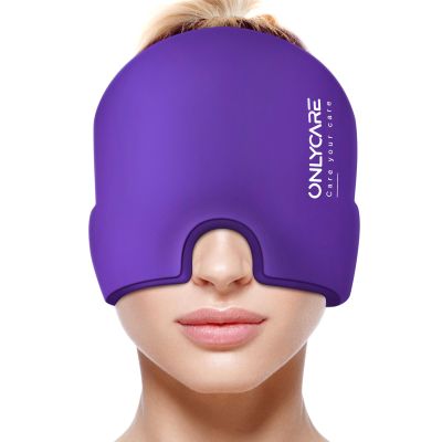 ONLYCARE Migraine Relief Cap, Soothing Headache Hat, Upgraded Odorless Gel Ice Head Wrap, Hot and Cold Therapy, Headache Ice Pack for Tension and Stress(Purple)