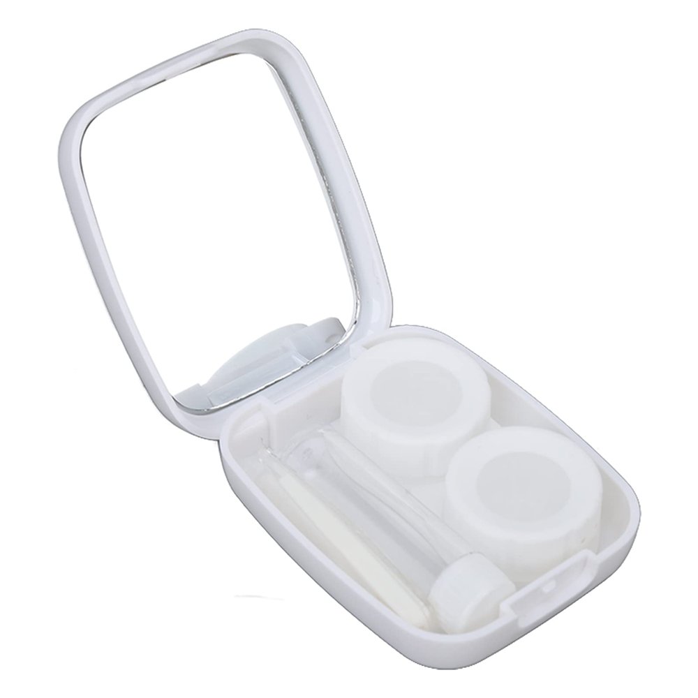 Travel Contact Lens Case, Plastic Material Lightweight Waterproof Portable Contact Lens Box Kit with Wearing Stick for Woman for Outdoor (White)