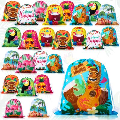 Panelee 24 Pcs Hawaiian Party Favors Bags Aloha Gift Drawstring Bags Tropical Tiki Goodie Backpack for Summer Decoration Beach Party Supplies Pool Luau Birthday Bridal Shower, 11.81 x 9.84 Inch