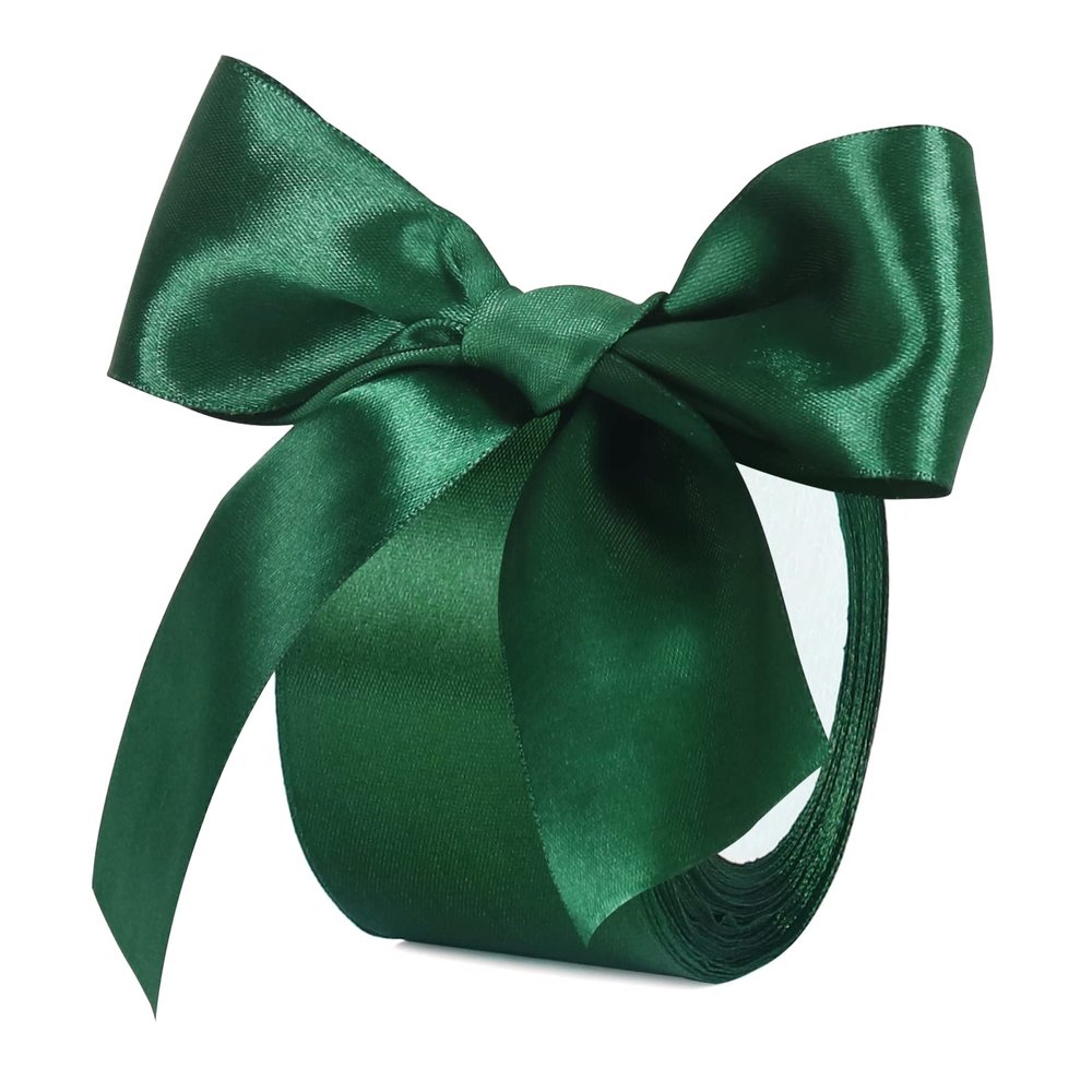 Green Satin Ribbon, 24 Yards 2 inch Wide Silky Gift Ribbon for Bow Making, Christmas Gift Wrapping, Box Packaging, Crafting, Christmas Tree Decorations