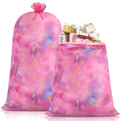 2 Pcs 70 Inches Jumbo Gift Bag Large Tie Dye Oversized Plastic Gift Bags Extra Large Present Bag with Ropes for Birthday Party Baby Shower Favors