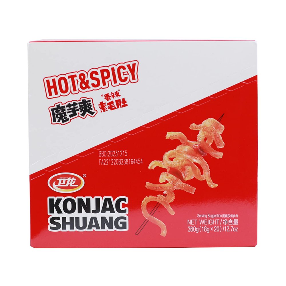 WeiLong Konjac Snack, Spicy Hot Strips, Spicy Snacks Latiao La tiao, Chinese Snacks Moyushuang, Spicy Flavor, (), 18g*20 Bags, Pack of 1