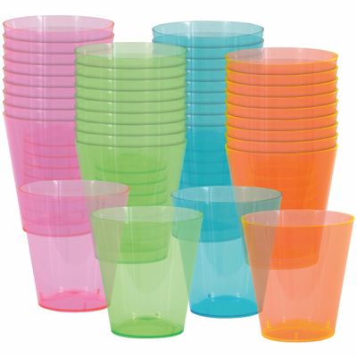 Neon Plastic Shot Glasses - 2 oz (Pack of 40) - Unique Assorted Colors for Fun Party Experience, Perfect for Birthdays