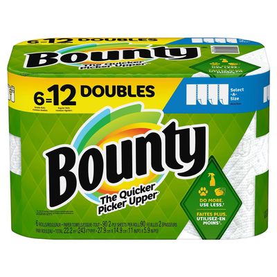 Bounty Select-A-Size Paper Towels, 6 Double Rolls, White, 90 Sheets Per Roll