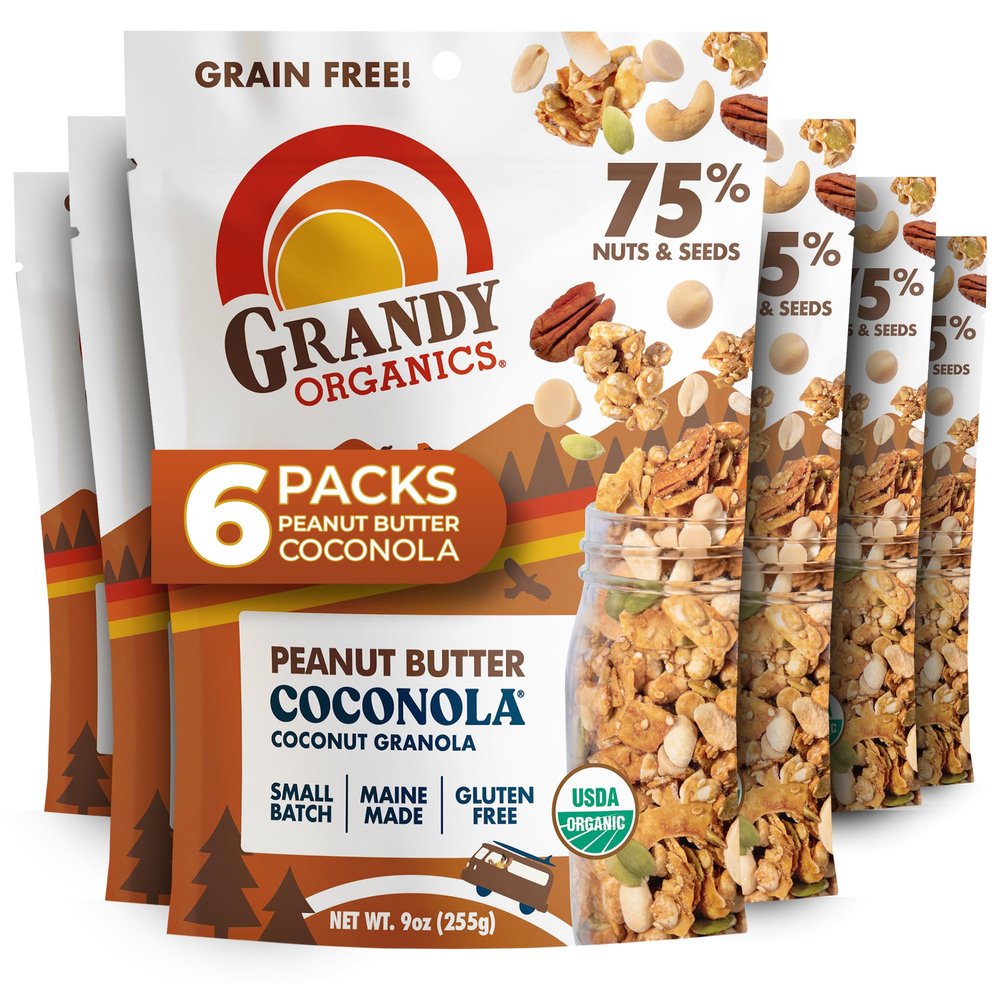 Grandy Organics Peanut Butter Coconola Granola, Gluten Free, Grain Free, Peanut Butter Granola with 5g Plant Based Protein, 9oz (Pack of 6)