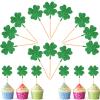 12Pcs St Patrick's Day Cupcake Toppers, Glitter Four Leaf Clover Cupcake Picks, Shamrock Cupcake Toppers, Lucky One Birthday Decorations Wedding Party Cake Decorations view 1