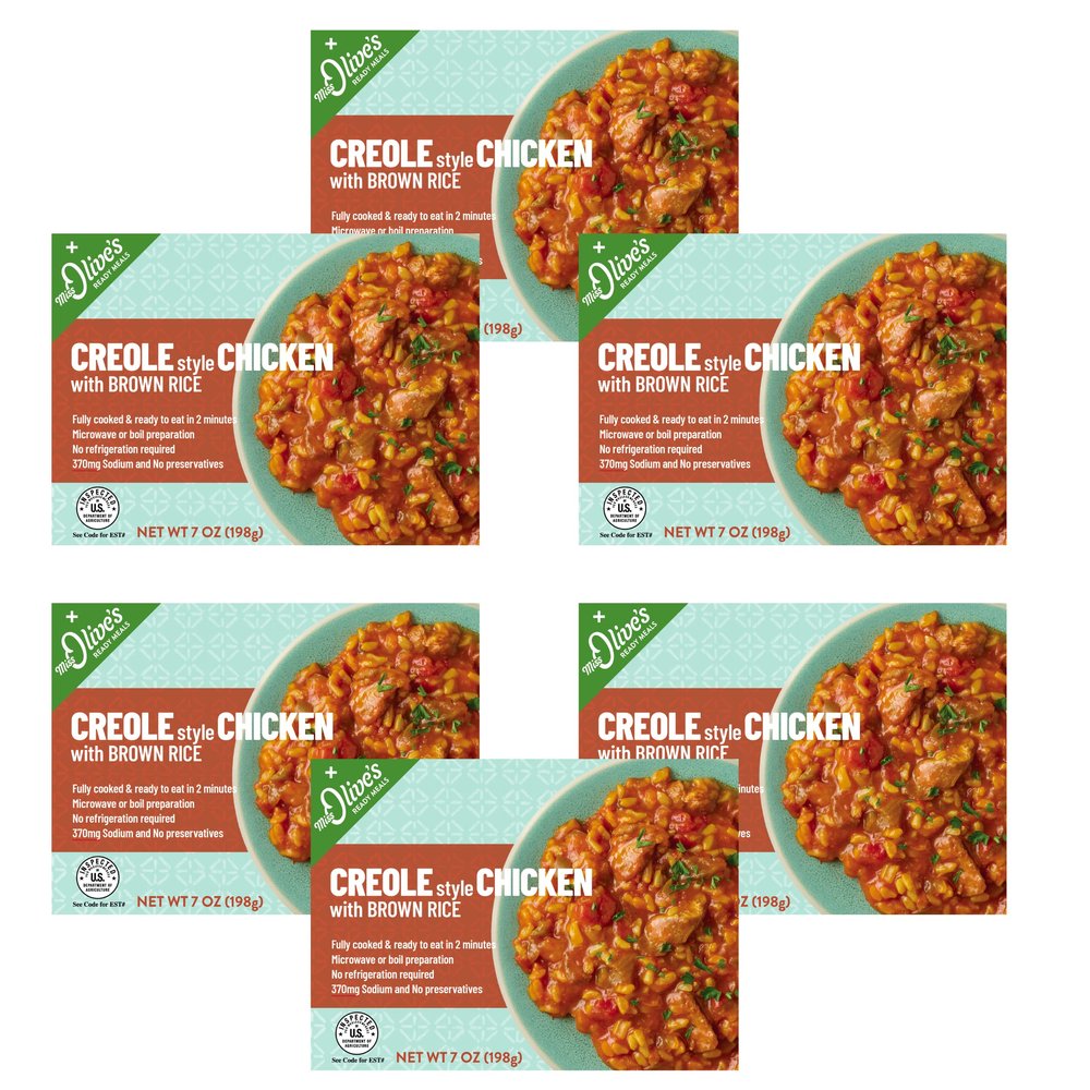 Miss Olive's Creole Style Chicken with Brown Rice, Shelf Stable, Low-Sodium Ready Meal (Pack of 6)