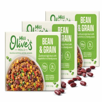 Miss Olives Southwest Style Bean & Grain Bowl, Lower Sodium Microwavable Ready Meal, Plant-Based Ingredients, 7 oz Bowls (Pack of 3)