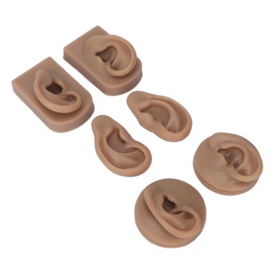 Silicone Ear Model, Elastic High Simulation 3 Pairs of Flexible Human Ear Model Multipurpose for Acupuncture Training for Display Props (Dark Skin Color)