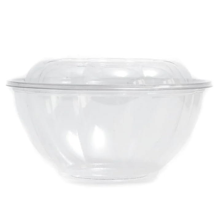 VeZee 32oz Disposable Rose/Salad Bowls with Dome Lids - Clear Plastic Salad Containers - Leak Proof : Perfect For Salad, Meal Prep and Fruits : Set of 450