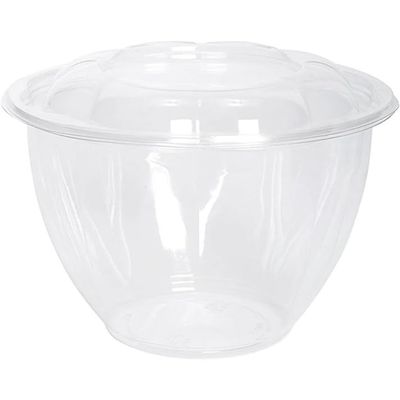 VeZee 48oz Disposable Rose/Salad Bowls with Dome Lids - Clear Plastic Salad Containers - Leak Proof : Perfect For Salad, Meal Prep and Fruits : Set of 150