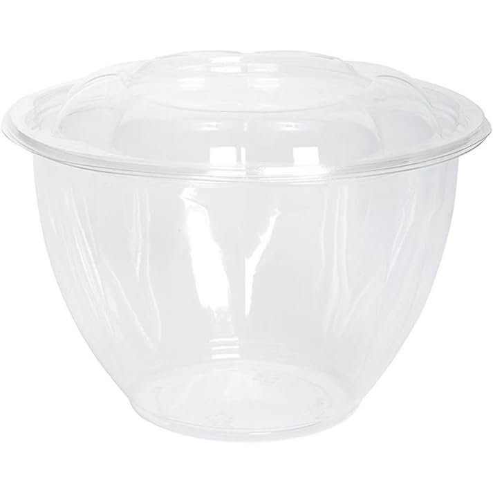 VeZee 48oz Disposable Rose/Salad Bowls with Dome Lids - Clear Plastic Salad Containers - Leak Proof : Perfect For Salad, Meal Prep and Fruits : Set of 150