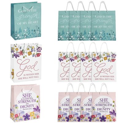 Fun Express 7 1/4" x 9" Medium Woman of Faith Paper Gift Bags, 12 Pieces