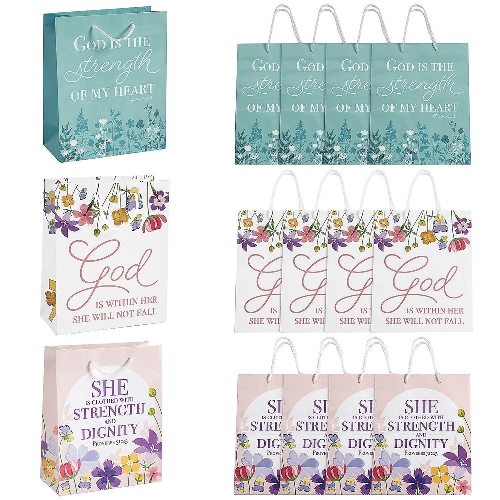 Fun Express 7 1/4" x 9" Medium Woman of Faith Paper Gift Bags, 12 Pieces
