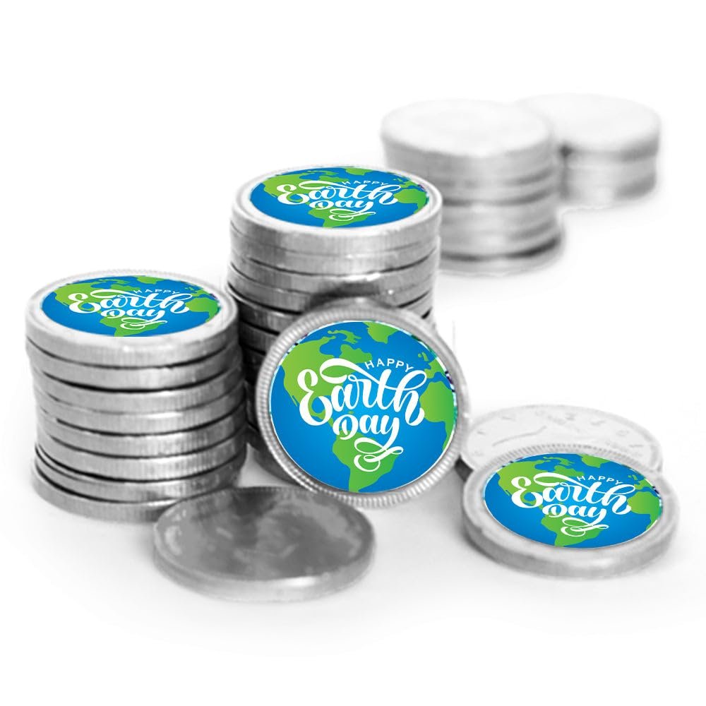 80ct Earth Day Candy Party Favors Chocolate Coins Promotional items Classroom, Silver Foil (80 Pack)
