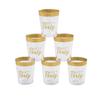 Fun Express 50 Pieces Premium Gold-Trim Lets Party Shot Glasses, Holds 2 oz, BPA Free Plastic, Wedding Party Supplies, Clear & Gold view 1
