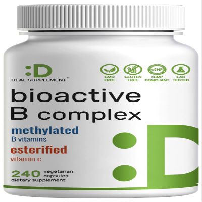 Bioactive Vitamin B Complex for Men & Women, 240 Veggie Capsules - Methylated B Complex & Esterified Vitamin C  High Potency & Easy Absorption  Immune, Energy & Metabolism Supplement  Non-GMO