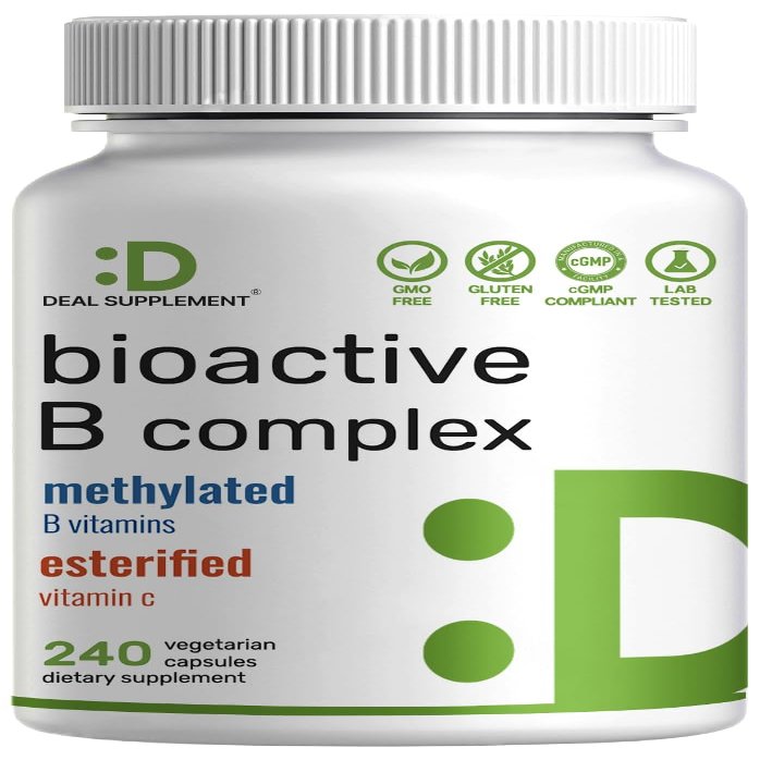 Bioactive Vitamin B Complex for Men & Women, 240 Veggie Capsules - Methylated B Complex & Esterified Vitamin C  High Potency & Easy Absorption  Immune, Energy & Metabolism Supplement  Non-GMO