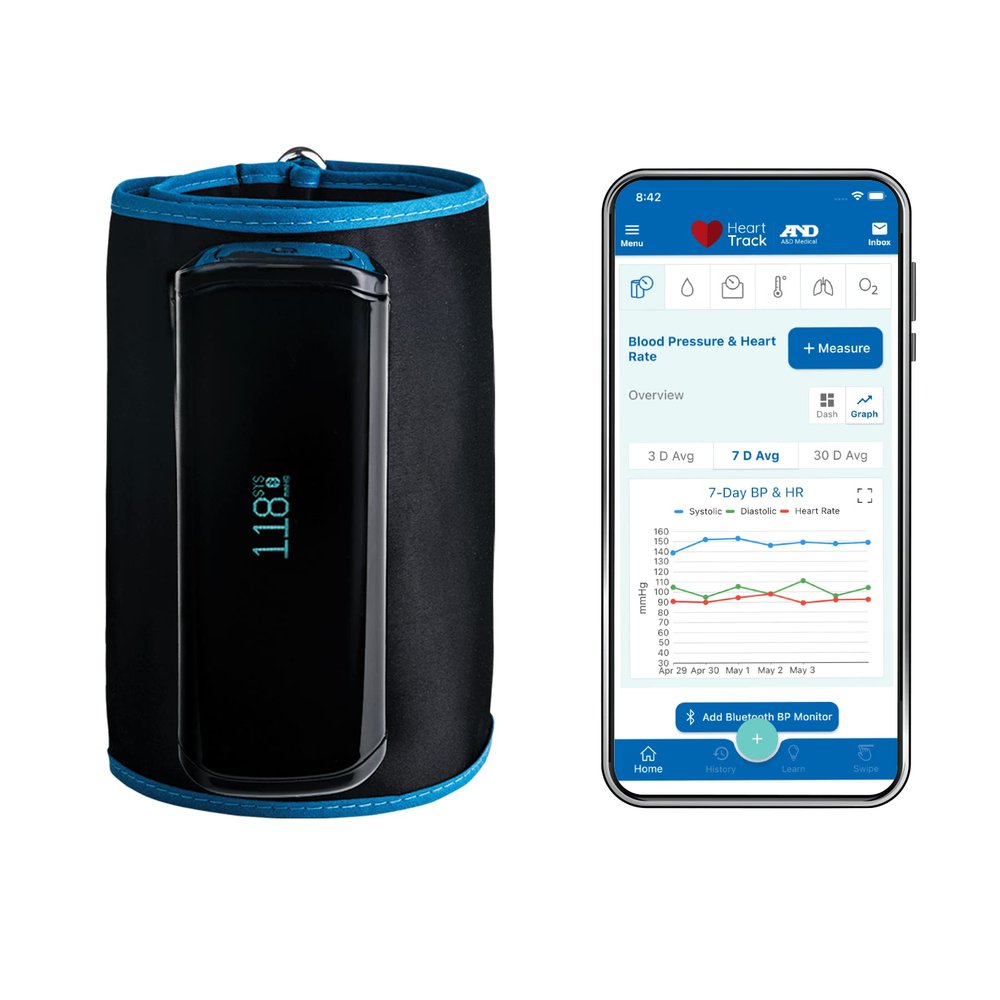 A&D Medical UltaConnect Smart Blood Pressure Monitor for Home Use, UA-1200BLE, Upper Arm Cuff (8.6-16.5" / 22-42cm), 5 Users + 1 Guest. Bluetooth, Portable, iOS & Android Compatible, Rechargeable
