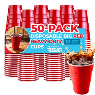 Supellectilem Red Plastic Disposable Cups - 18 Oz., 50 Ct. | Heavy Duty Large Party Cold Drink Plastic Cups Disposable