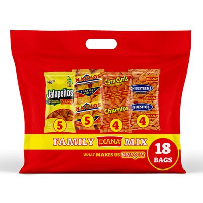 Diana Jalapeos, Nachos, Churritos and Quesitos Variety Pack, 16.8 Oz Snacks (Pack of 18)