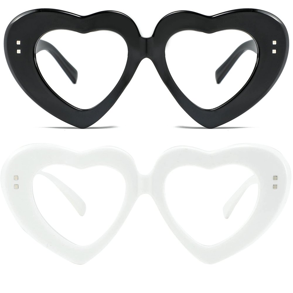 2Pack Vintage Heart-Shaped Crystal Bling Reading Glasses Women Rhinestone Eyewear Anti Blue Light Trendy Reader (2pcs-black&white, 3.25, multiplier_x)