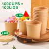Irenare 100 Pcs 12 oz Ice Cream Paper Cups with Lids Disposable Dessert Bowls Hot Soup Containers Kraft Paper Food Containers for Valentine's Day Easter Cold and Hot Foods Sundae Yogurt(Brown,100 Pcs) view 3