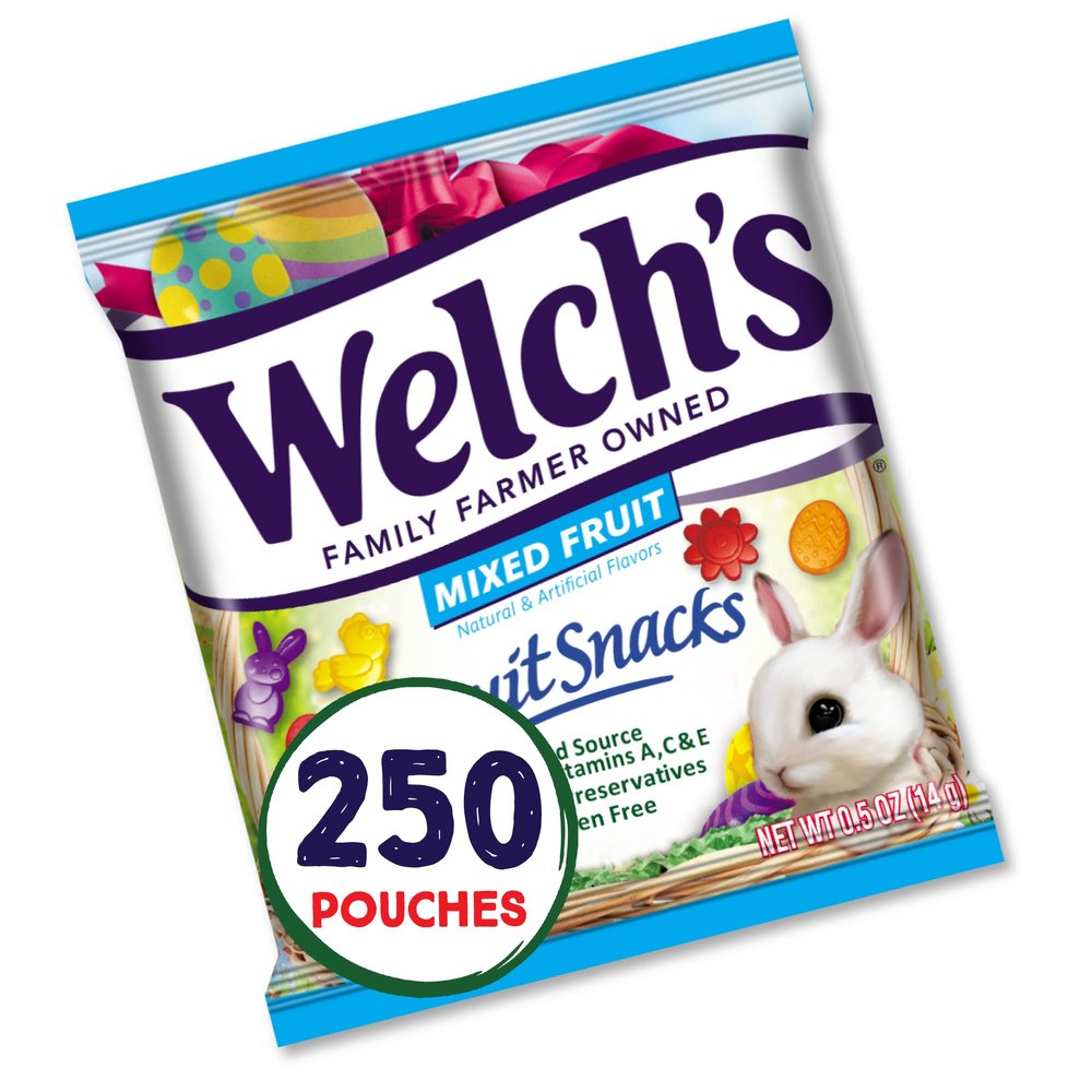 Welch's Fruit Snacks, Mixed Fruit, Spring Bulk Pack, Gluten Free, Individual Single Serve Bags, 0.5oz (Pack of 250)