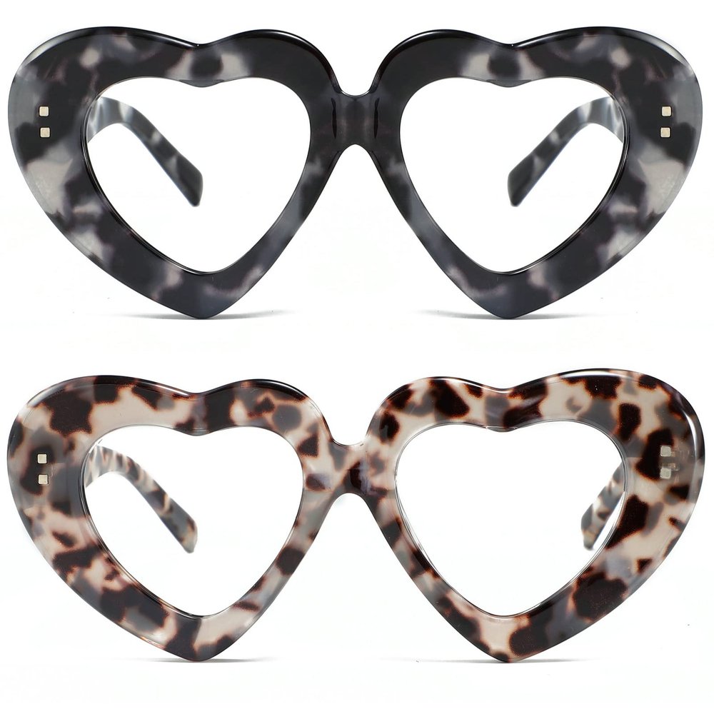 2Pack Vintage Heart-Shaped Crystal Bling Reading Glasses Women Rhinestone Eyewear Anti Blue Light Trendy Reader (2pcs-gray&beige, 3.75, multiplier_x)
