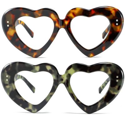 2Pack Vintage Heart-Shaped Crystal Bling Reading Glasses Women Rhinestone Eyewear Anti Blue Light Trendy Reader (2pcs-leopard&green flower, 3.5, multiplier_x)