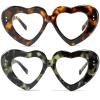 2Pack Vintage Heart-Shaped Crystal Bling Reading Glasses Women Rhinestone Eyewear Anti Blue Light Trendy Reader (2pcs-leopard&green flower, 3.5, multiplier_x) view 1