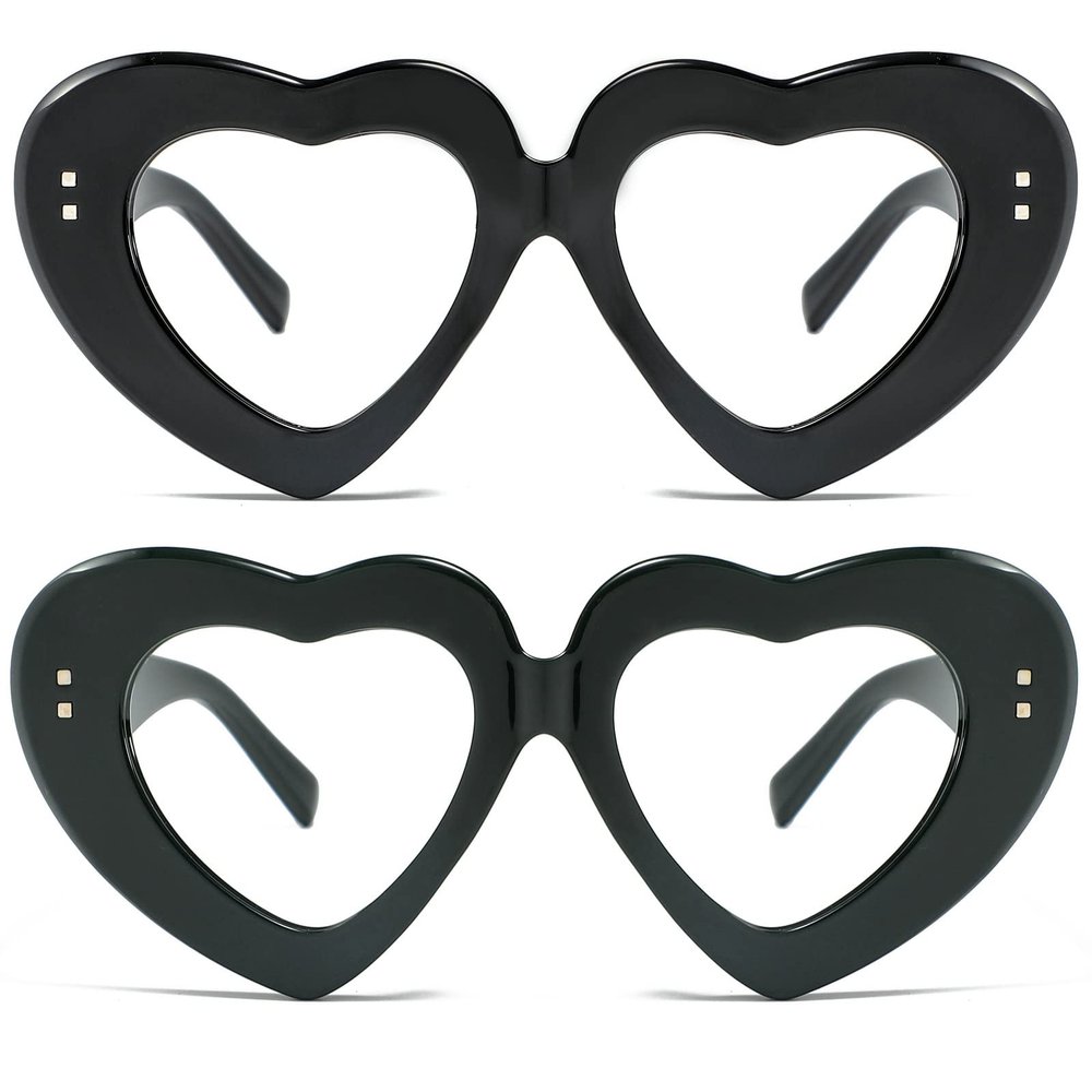 2Pack Vintage Heart-Shaped Crystal Bling Reading Glasses Women Rhinestone Eyewear Anti Blue Light Trendy Reader (2pcs-black&green, 1.25, multiplier_x)
